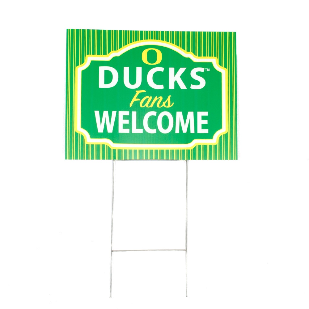 Classic Oregon O, Green, Garden & Patio, Home & Auto, 18"x23", Corrugated, Wire Stakes, Duck Fans Welcome, Yard Sign, 1004014